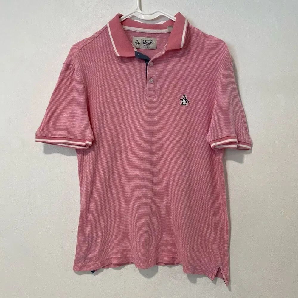 Original Penguin Pink Striped Polo Shirt | Size Small